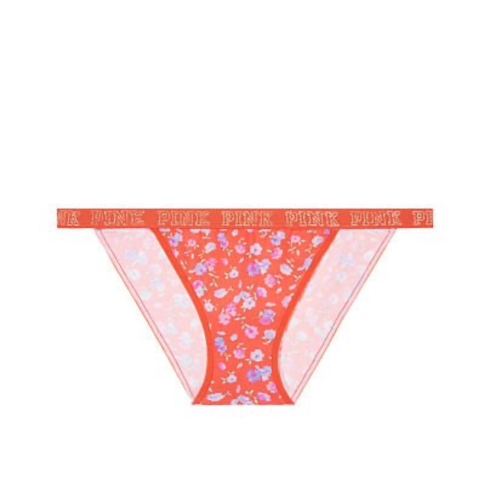 Victoria's Secret PINK Logo Bikini Panty Obviously Orange Wildflower Small NEW
